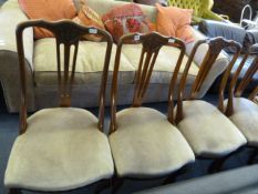 Set of 4 Edwardian High Back Dining Chairs with Upholstered Seats on Cabriole Legs with Carved
