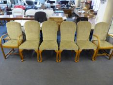 Set of 6 Ash Framed High Backed Dining Chairs with Upholstered Backs & Seats on Cabriole Legs