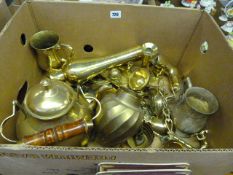 Box Containing Brassware Including Vases - Kettles - Spoons etc