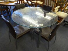 Plate Glass & Chrome Extending Circular Table with Cantilever Leaves & 4 Faux Leather & Chrome