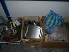 3 Boxes Containing Assorted Stainless Steel Teapots - Decorative China - Carriage Clock - Moulded