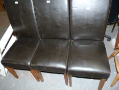 3 High Back Brown Leather Dining Chairs