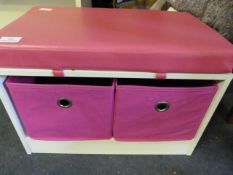 Childrens Pink and White Seat with 2 Draw Storage