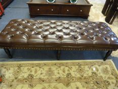 *Brown Leather Buttoned Footstool on Turned Legs