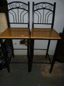 Pair of High Seat Wrought Iron Bar Stools with Beech Seats