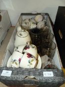 Box Containing Decorative Glassware & Alfred Meakin Tea Service