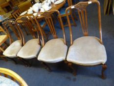 Set of 4 Edwardian High Backed Dining Chairs with Upholstered Seats on Cabriole Legs with Carved