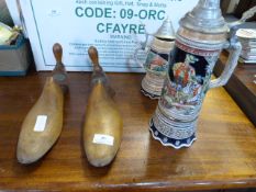 2 Lidded Steins & Pair of Shoe Stretchers