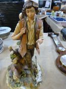 Signed Capo Di Monte Figure Depicting A Poacher & His Dog