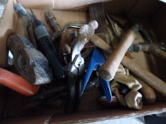 Box Containing Assorted Joiners Tools, Hand drills, Axes etc