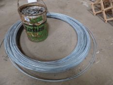 Length of Galvanised Fencing Wire and a Bucket of Galvanised Staples