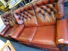 Red Leather Chesterfield Style 2 Seat Settee & Chair