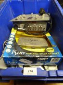 Box containing Wii Console - Kam Digital Sampling Mixer - Portable Solar Chargers etc