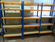 *3 Bays of Blue & Orange Adjustable Shelving