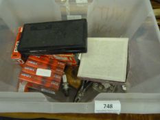Box containing Old Tools - Spark Plugs etc