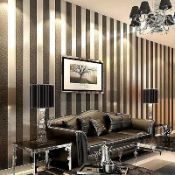 5 Rolls of Caramel Brown & Gold Striped Wall Paper