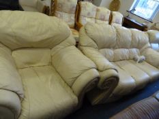 Cream Leather 3 Seat Settee & Single Chair
