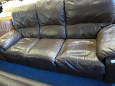 Brown Leather 3 Seat Settee