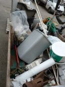 Large Wood Crate containing Assorted Plumbing Fittings - Electrical Trunking - Gardening Tools -