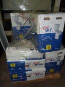 Pallet containing 5 Trade WC's with Dual Flush Cisterns & 3 Matching Wash Hand Basins with