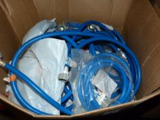 Box containing Large Quantity of Blue & Red Appliance Hoses - Various Lengths