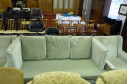 3 Piece Suite comprising of 3 Seat Settee & 2 Matching Chairs in Green Dralon with Scatter Back