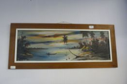 Framed Painting of An Asian Coastal Scene
