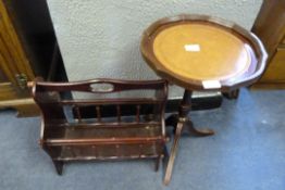 Small Tripod Table with Inlet Leather Top & Mahogany Magazine Rack
