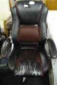 Executive Swivel Chair in Faux Black Leather with Red Stitching