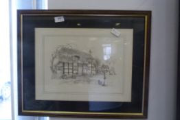Framed Print Depicting A Thatched Cottage