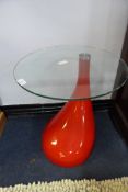 Contemporary Circular Glass Table on Red Base