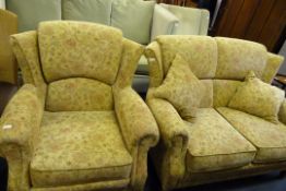 Gold Floral 2 Seat Settee with Matching Wing Back Chair
