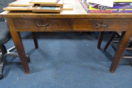 Oak Table Over 2 Drawers on 4 Square Tapered Legs