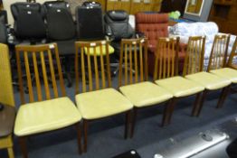 Set of 6 G Plan Slat Back Dining Chairs with Upholstered Seats