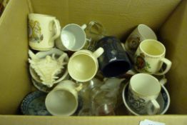 Box containing Assorted commemorative Cups etc