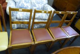Set of Ash Framed Dining Chairs with Upholstered Seats
