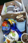 2 Boxes Containing Assorted Decorative Ware - Ginger Jar - Serving Plates - Roasting Dishes etc
