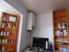 2 Pine Wall Units containing Assorted Flours, Cups etc