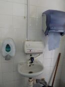 White Ceramic Wash Hand Basin, Water Heater, Towel and Soap Dispenser