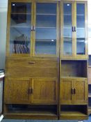 Pair of Oak Glazed Bookcases over Cabinets