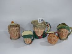 4 Royal Doulton Miniature Toby Jugs & Beswick Toby Jug