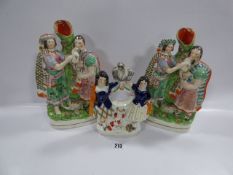 2 Staffordshire Spill Vases & Another