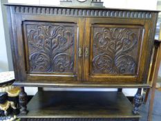 Oak Priory Style Buffet Sideboard with Carved Decoration