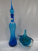 Blue Chemist Bottle & Murano Flower Vase