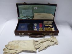 Cased Set of Masonic Regalia including Gloves, Apron, Medals etc