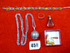 Silver Bow & Necklace Ring - Amber Pendant & Bracelet etc