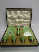 Mappin & Webb Ltd Presentation Box Set of 6 Solid Silver Coffee Can Holders & Shelley China