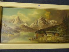 Framed Oil Painting of An Alpine Scene