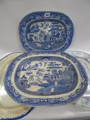 4 Blue & White Meat Plates