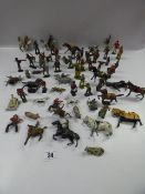 Tray containing Lead Soldiers - Cowboys & Indians etc